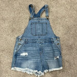 Denim Overall Ripped Shorts - worn once